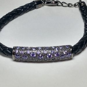 Oxidized Black Leather Purple Rhinestone Trendy